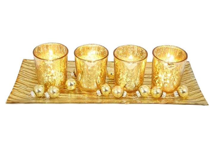 Teelichtglas-Set goldfarbig