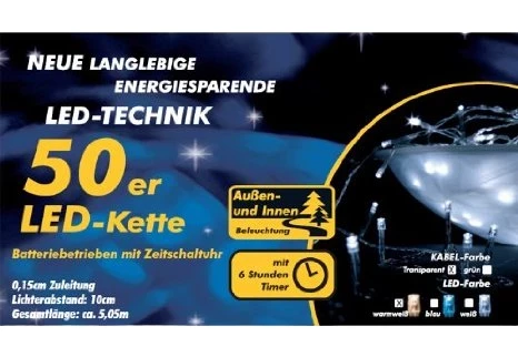 50er-LED-Lichterkette batteriebetrieben